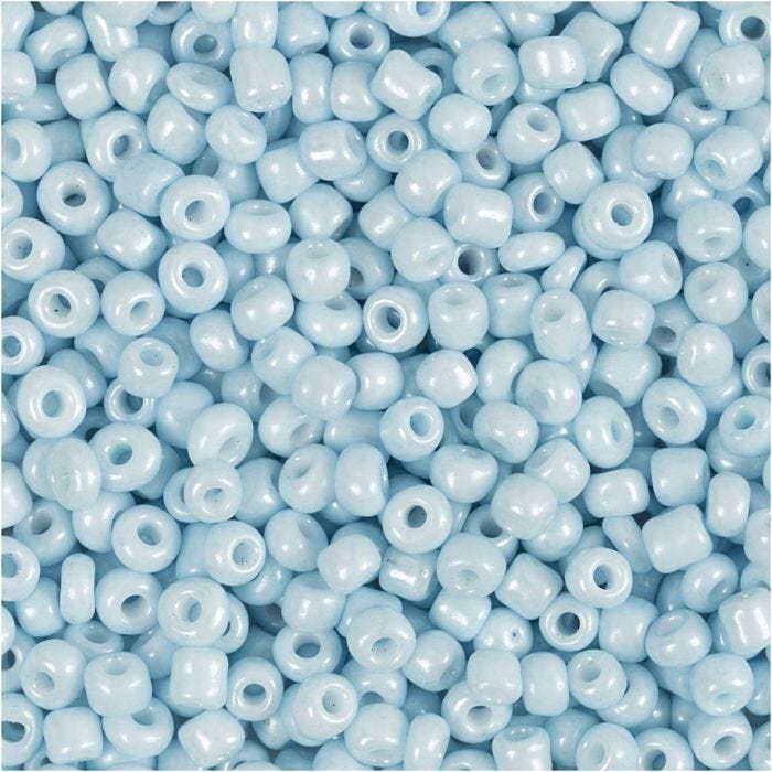 Rocaillepärlor, Dia. 3 mm, stl. 8/0, Hålstl. 0,6-1,0 mm, ljusblå, 25 g/ 1 förp.