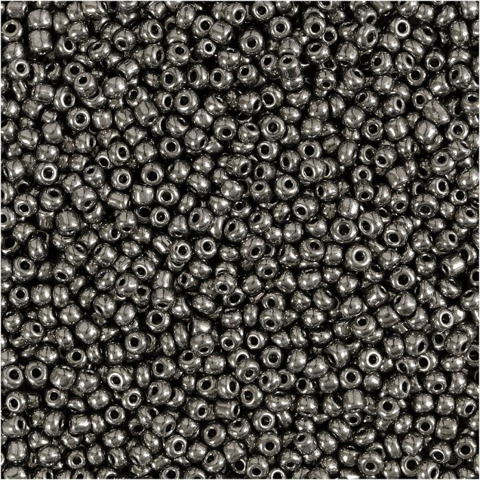 Rocaillepärlor, Dia. 1,7 mm, stl. 15/0, Hålstl. 0,5-0,8 mm, gråmetall, 25 g/ 1 förp.