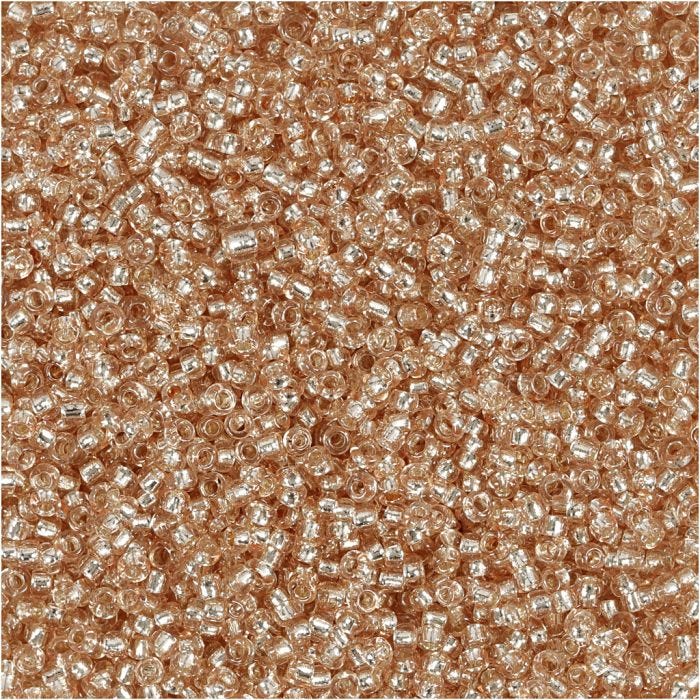 Rocaillepärlor, Dia. 1,7 mm, stl. 15/0, Hålstl. 0,5-0,8 mm, persika, 25 g/ 1 förp.