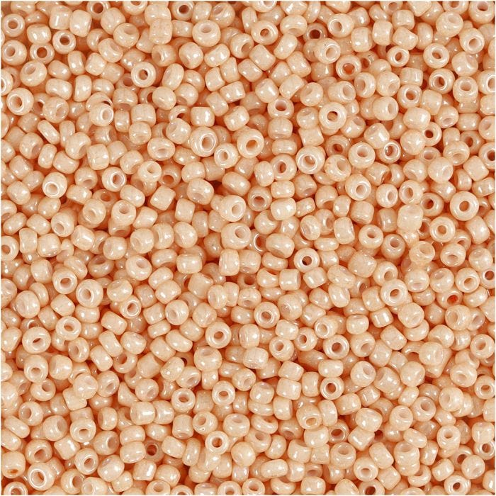 Rocaillepärlor, Dia. 1,7 mm, stl. 15/0, Hålstl. 0,5-0,8 mm, ljus persika, 25 g/ 1 förp.