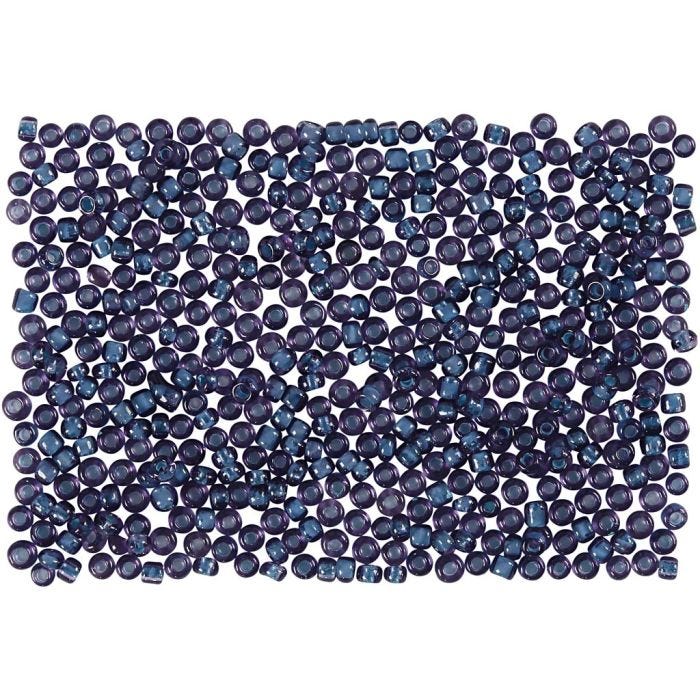 Rocaillepärlor, Dia. 1,7 mm, stl. 15/0, Hålstl. 0,5-0,8 mm, mörkblå, 500 g/ 1 påse