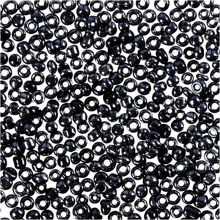 Rocaillepärlor, Dia. 1,7 mm, stl. 15/0, Hålstl. 0,5-0,8 mm, mörkgrå, 25 g/ 1 förp.