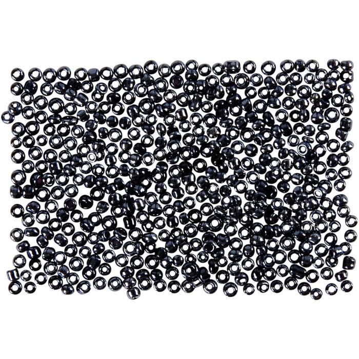 Rocaillepärlor, Dia. 1,7 mm, stl. 15/0, Hålstl. 0,5-0,8 mm, mörkgrå, 500 g/ 1 påse