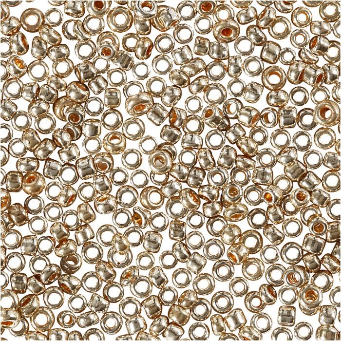Rocaillepärlor, Dia. 1,7 mm, stl. 15/0, Hålstl. 0,5-0,8 mm, rosa guld, 25 g/ 1 förp.