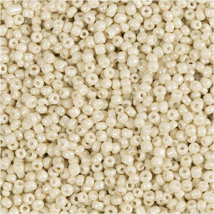 Rocaillepärlor, Dia. 1,7 mm, stl. 15/0, Hålstl. 0,5-0,8 mm, off white, 25 g/ 1 förp.