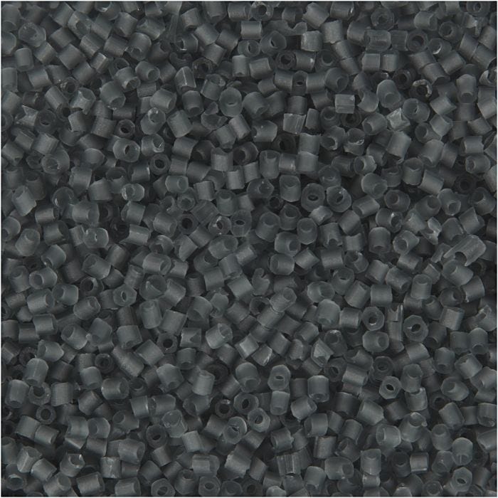 Rocaipärlor 2-cut, 2-cut, Dia. 1,7 mm, stl. 15/0, Hålstl. 0,5 mm, transparent grå, 500 g/ 1 påse