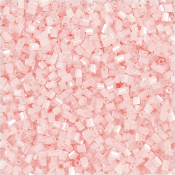 Rocaipärlor 2-cut, Dia. 1,7 mm, stl. 15/0, Hålstl. 0,5 mm, transparent rosa, 25 g/ 1 förp.