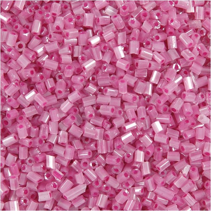 Rocaipärlor 2-cut, Dia. 1,7 mm, stl. 15/0, Hålstl. 0,5 mm, rosa, 500 g/ 1 påse