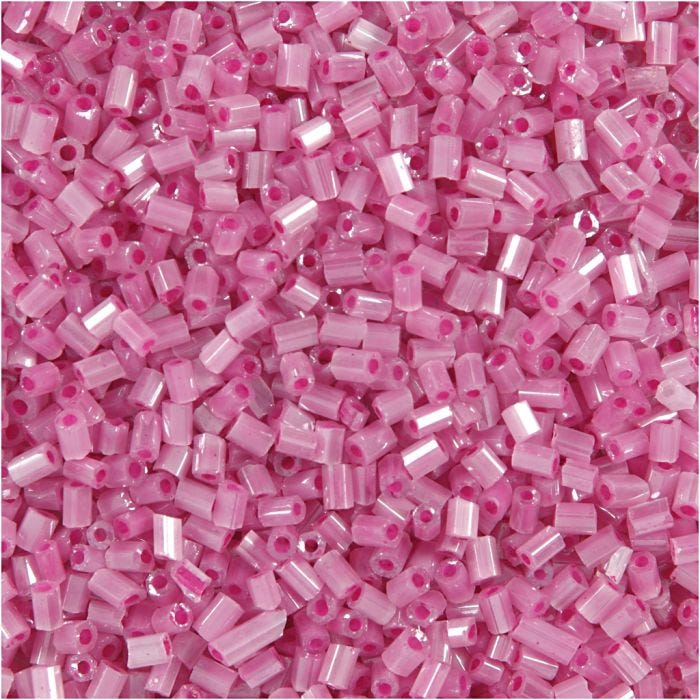 Rocaipärlor 2-cut, Dia. 1,7 mm, stl. 15/0 , Hålstl. 0,5 mm, rosa, 500 g/ 1 påse