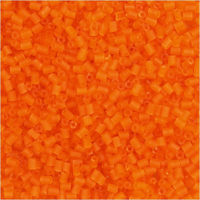 Rocaipärlor 2-cut, Dia. 1,7 mm, stl. 15/0, Hålstl. 0,5 mm, transparent orange, 25 g/ 1 förp.