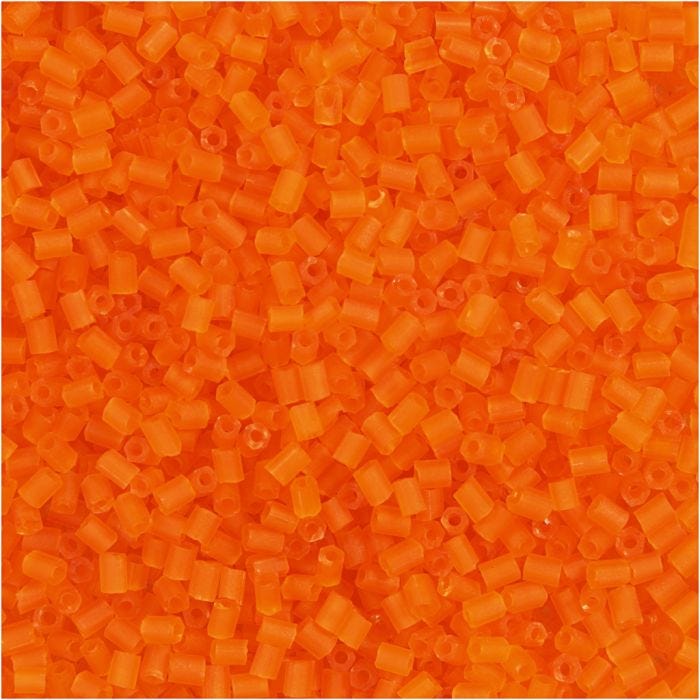 Rocaipärlor 2-cut, Dia. 1,7 mm, stl. 15/0 , Hålstl. 0,5 mm, transparent orange, 25 g/ 1 förp.