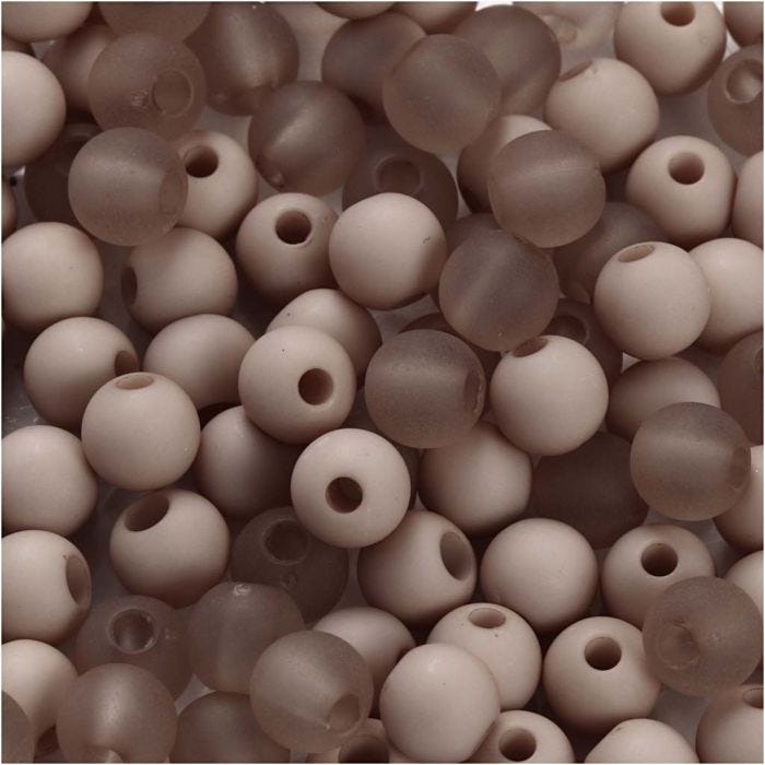 Plastpärlor, Dia. 6 mm, Hålstl. 2 mm, ljusgrå, 40 g/ 1 förp.