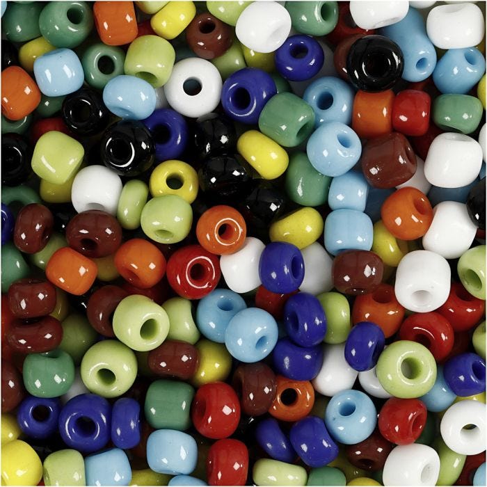 Rocaillepärlor, Dia. 4 mm, stl. 6/0, Hålstl. 0,9-1,2 mm, mixade färger, 130 g/ 1 förp.