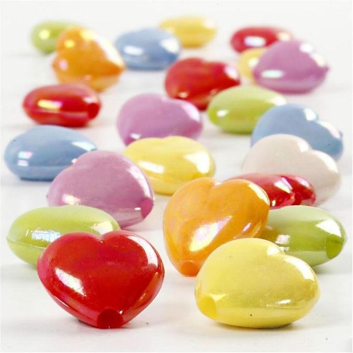 Hjärtpärlor, stl. 25x15 mm, Hålstl. 3 mm, 70 g, 125 ml/ 1 förp.