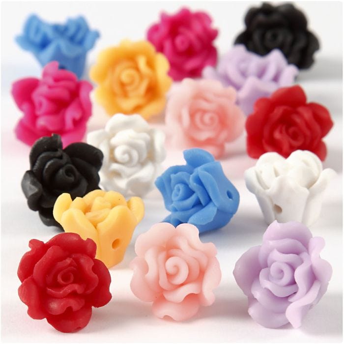 Clay Roses, Dia. 16x10 mm, Hålstl. 0,5 mm, mixade färger, 16 mix./ 1 förp.