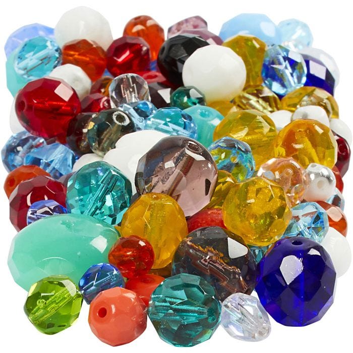 Facettmix, stl. 3-15 mm, Hålstl. 0,5-1,5 mm, mixade färger, 400g/ 1 förp.