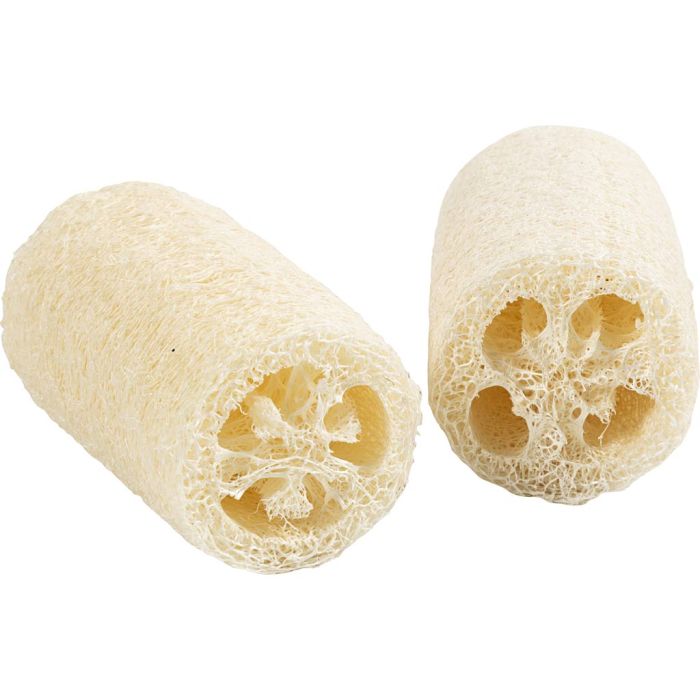 Naturlig loofahsvamp, L: 10 cm, Dia. 5,5-8 cm, ljusnatur, 2 st./ 1 förp.