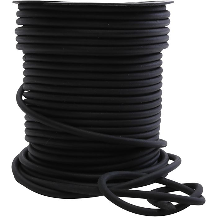Svart gummisnöre, Dia. 5 mm, tjocklek 3 mm, 40 m/ 1 rl.