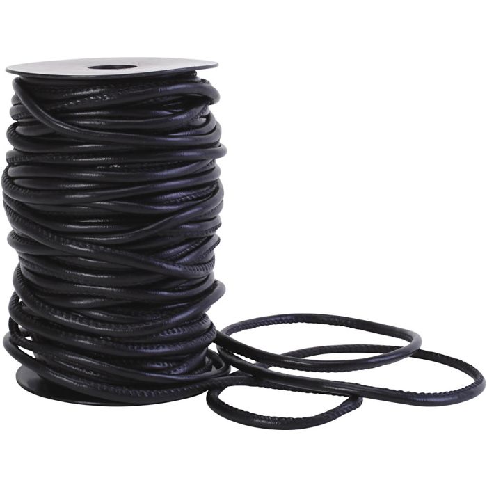 Snöre i Imiterat Läder, tjocklek 5 mm, svart, 40 m/ 1 rl.