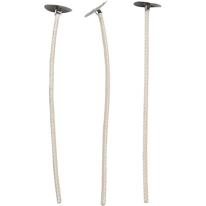 Vekar för ljus i behållare, Lämplig för behållare med en diameter på 20–65 mm, L: 10 cm, tjocklek 2 mm, 50 st./ 1 förp.