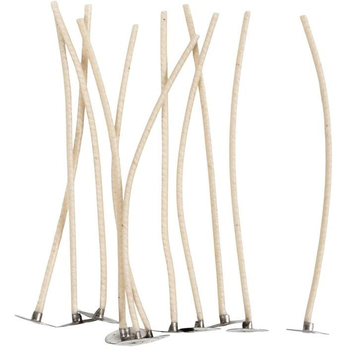 Vekar för ljus i behållare, Lämplig för behållare med en diameter på 20–65 mm, L: 110 mm, tjocklek 2 mm, 10 st./ 1 förp.