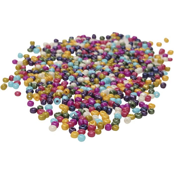 Rocaipärlor, stl. 3 mm, Hålstl. 0,6 mm, pärlemorsfärger, 1000 g/ 1 påse