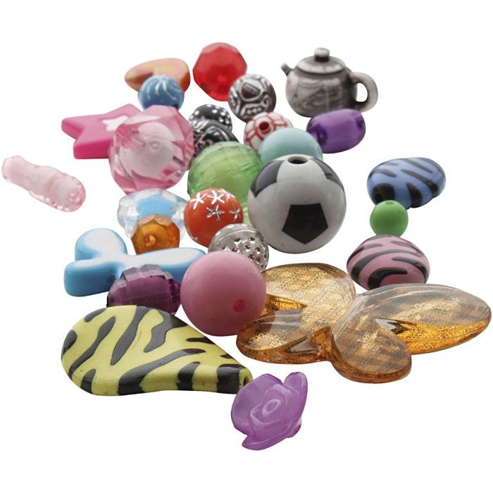 Fantasy, plastpärlemix, stl. 5-35 mm, Hålstl. 1-4 mm, 1000 g/ 1 förp.