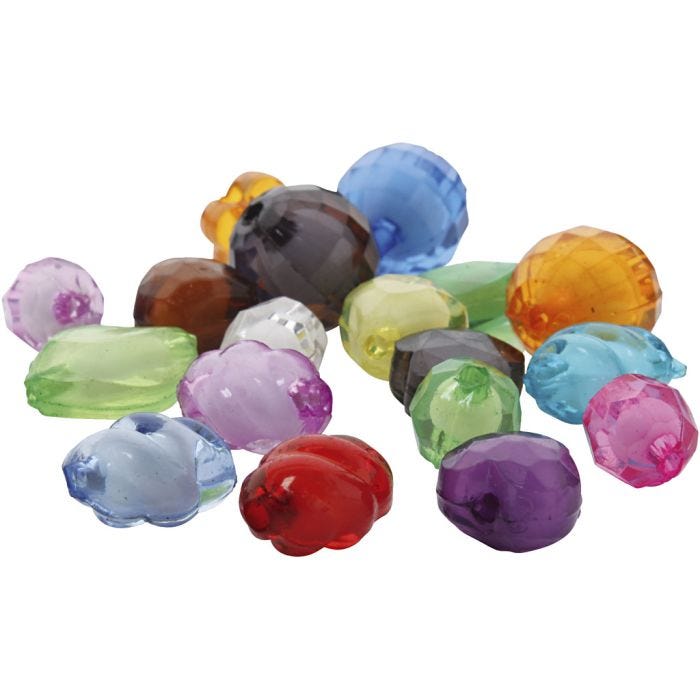 Facettpärlor av akryl, stl. 8-20 mm, Hålstl. 2-3 mm, mixade färger, 1000 g/ 1 förp.