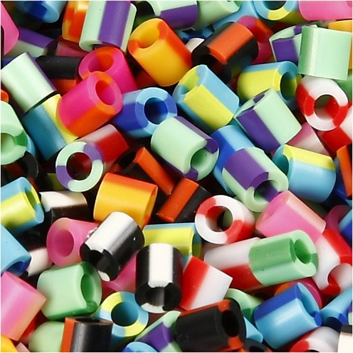 Rörpärlor, stl. 5x5 mm, Hålstl. 2,5 mm, medium, ränder, 1100 mix./ 1 förp.