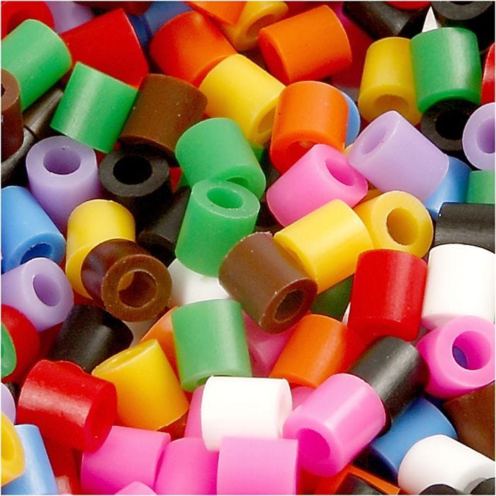 Rörpärlor, stl. 5x5 mm, Hålstl. 2,5 mm, medium, standardfärger, 20000mix./ 1 hink