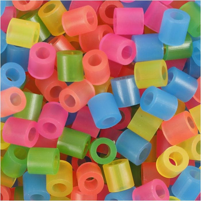 Rörpärlor, stl. 5x5 mm, Hålstl. 2,5 mm, medium, neonfärger, 1100 mix./ 1 förp.