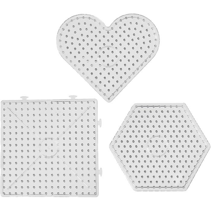 Pärlplattor, hjärtan, hexagon, fyrkanter, stl. 15x15-17,5x17,5 cm, JUMBO, klar, 6 st./ 1 förp.