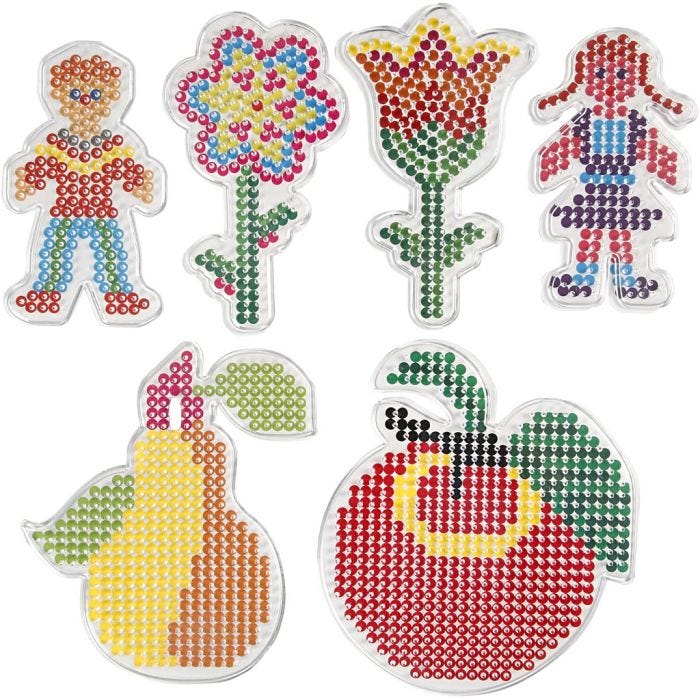 Pärlplattor, blomma, flicka, pojke, äppla och päron, stl. 8,5x14-14x16 cm, medium, 6 st./ 1 förp.