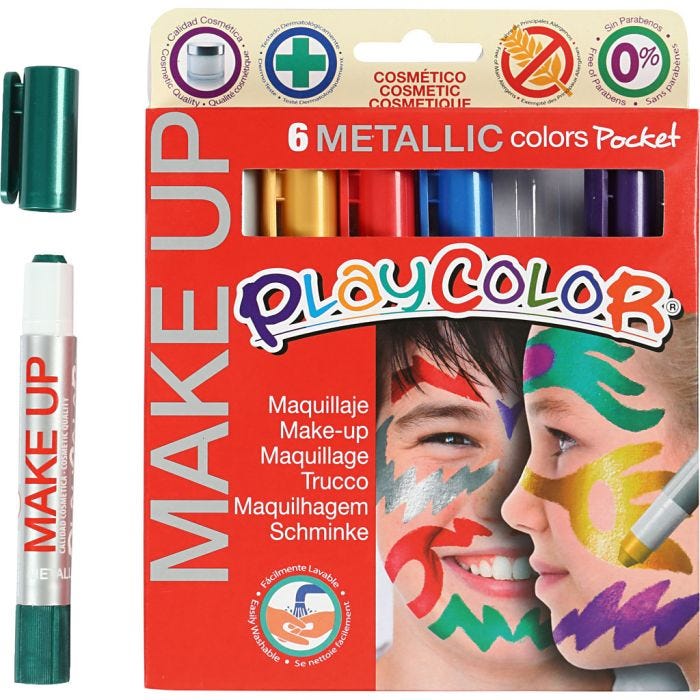 Playcolor Make up, metallic, mixade färger, 6x5 g/ 1 förp.