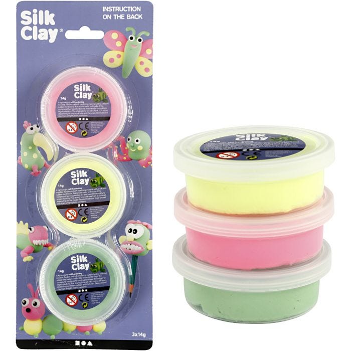 Silk Clay®, ljusgrön, neonrosa, neongul, 3x14 g/ 1 förp.