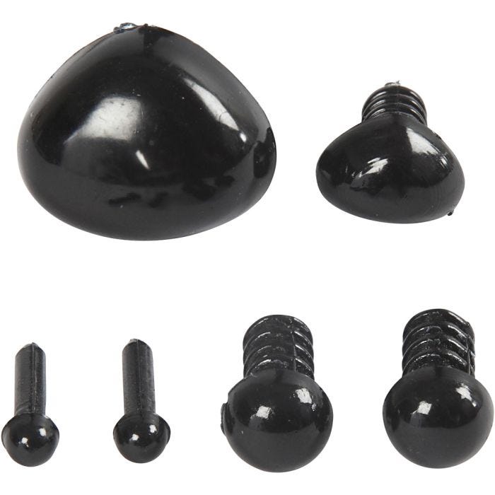 Ögon och nosar för modellering, Dia. 3+6 mm, stl. 8x6+14x11 mm, svart, 20 set/ 1 förp.