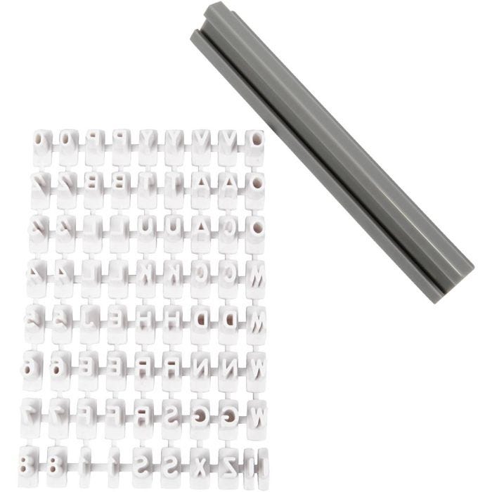 Stämpelset, bokstäver, siffror, H: 6 mm, vit, 1 set