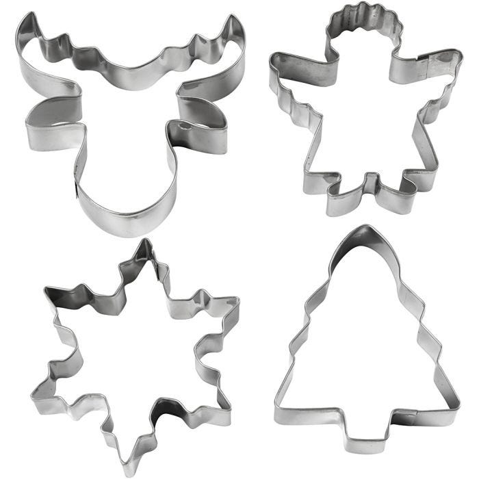 Utsticksform, julgran, ängel, ren, snökristall, H: 8 cm, 4 st./ 1 förp.