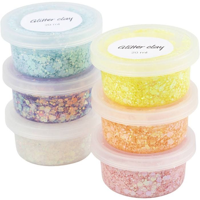 Glitter clay, pastellfärger, 6x20 ml/ 1 förp.