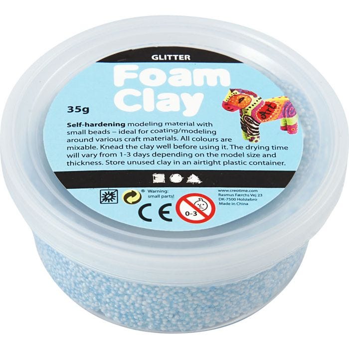 Foam Clay® , glitter, ljusblå, 35 g/ 1 burk