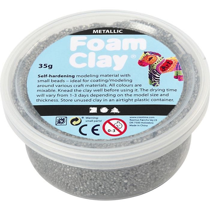 Foam Clay® , metallic, silver, 35 g/ 1 burk