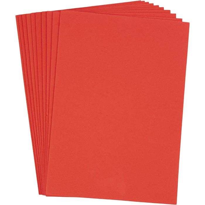 Dekorgummi, A4, ark 210x297 mm, tjocklek 2 mm, röd, 10 ark/ 1 förp.