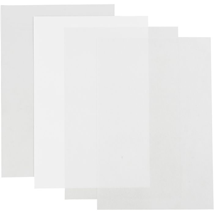 Krympplastark, ark 20x30 cm, tjocklek 0,3 mm, blank transparent, matt transparenta, mattvit, 4 ark/ 1 förp.