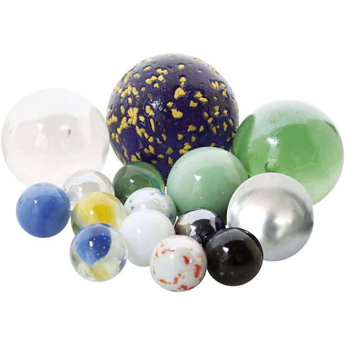 Glaskulor, Dia. 16-25-34-40 mm, stl. 16+25+35 mm, 170 st./ 1 förp.