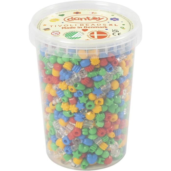 Dantoy pärlor, Dia. 5-8 mm, Hålstl. 4 mm, ca. 1580 mix., mixade färger, 700 g/ 1 förp.