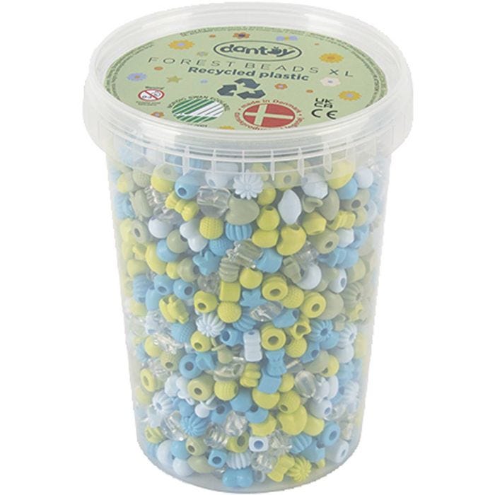 Dantoy pärlor, Återvunnet plastmaterial, Dia. 5-8 mm, Hålstl. 4 mm, blå/grön harmoni, 1580 st./ 1 förp.