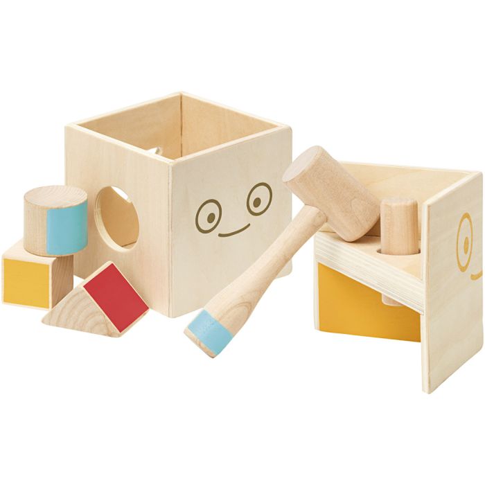 Lekset Mini Trä, Hammarbänk och klosslåda, stl. 9,7x9,7x9,7 cm, 2 set/ 1 set