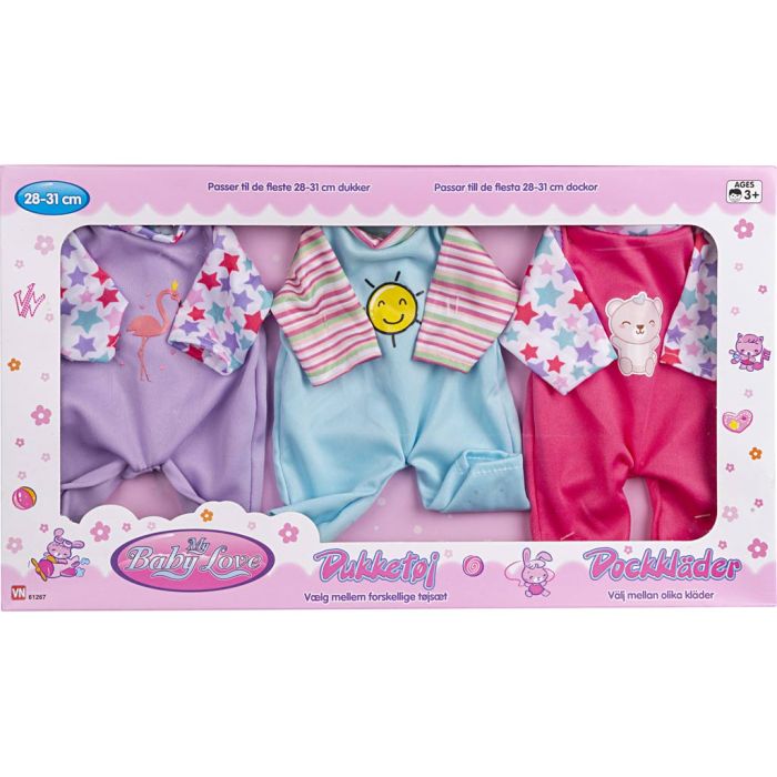 My Baby Love dockkläder, L: 28-31 cm, Innehållet kan variera , 3 set/ 1 förp.