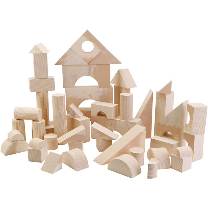 Stora Wood-look klossar, Olika storlekar och former. , stl. 7x7-30x15 cm, 96 delar/ 1 förp.