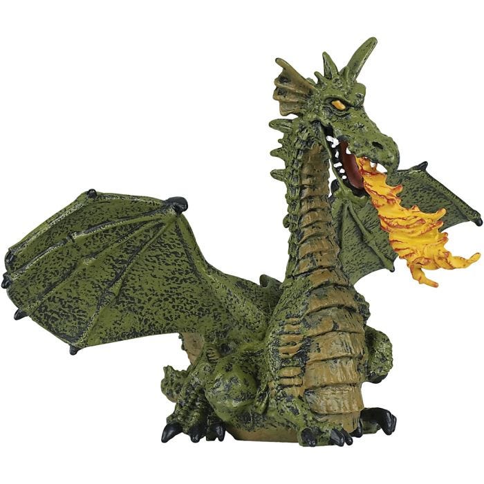 papo Drake grön med eldsflammor, H: 15 cm, 1 st.